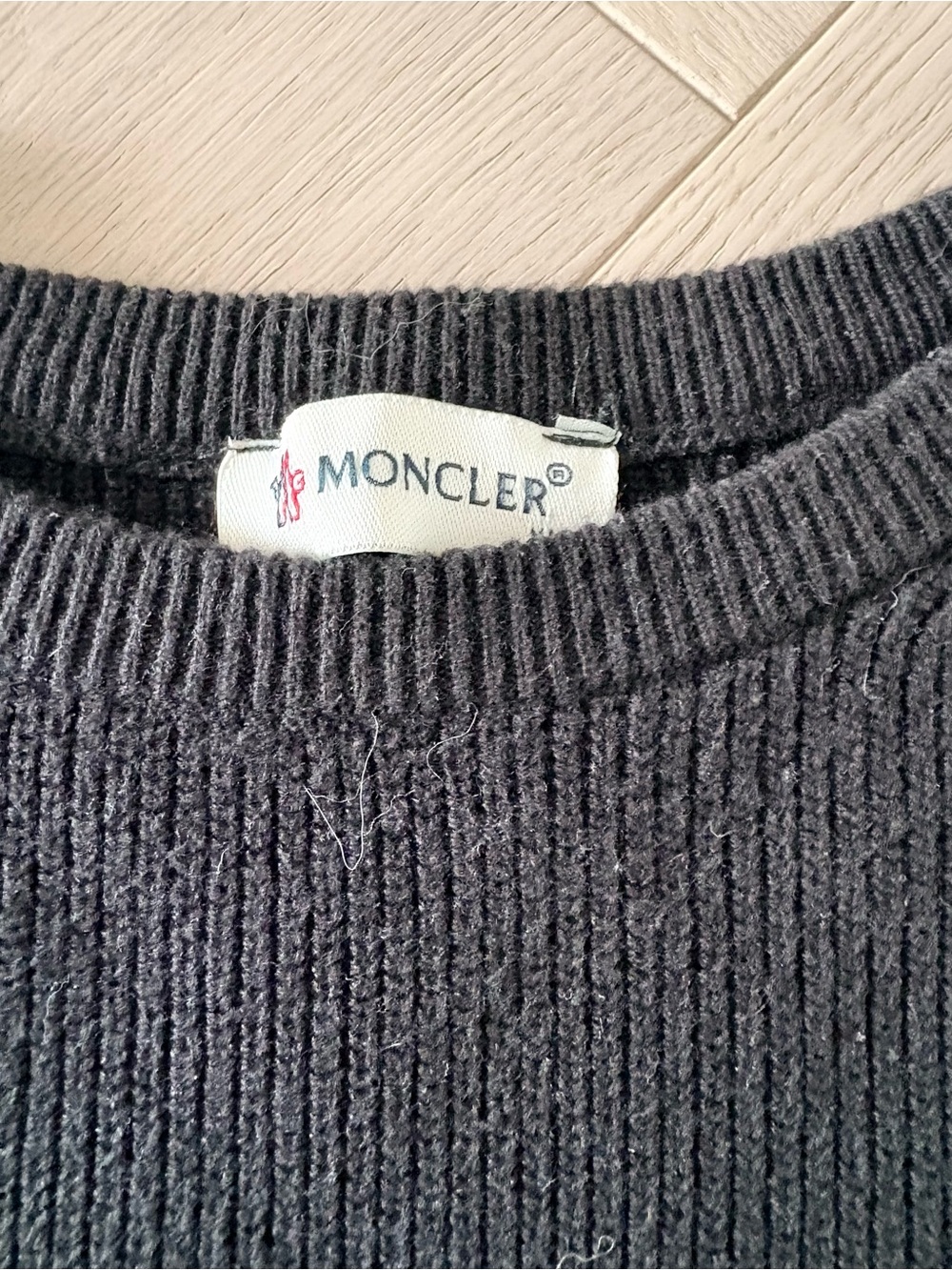 MONCLER Maglione Tricot Girocollo Stripe Logo Cardigan Pullover Sweater Black - Picture 3 of 10